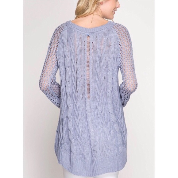 🆕 Misty Blue Soft Lt weight Cable Knit Sweater - Picture 3 of 4